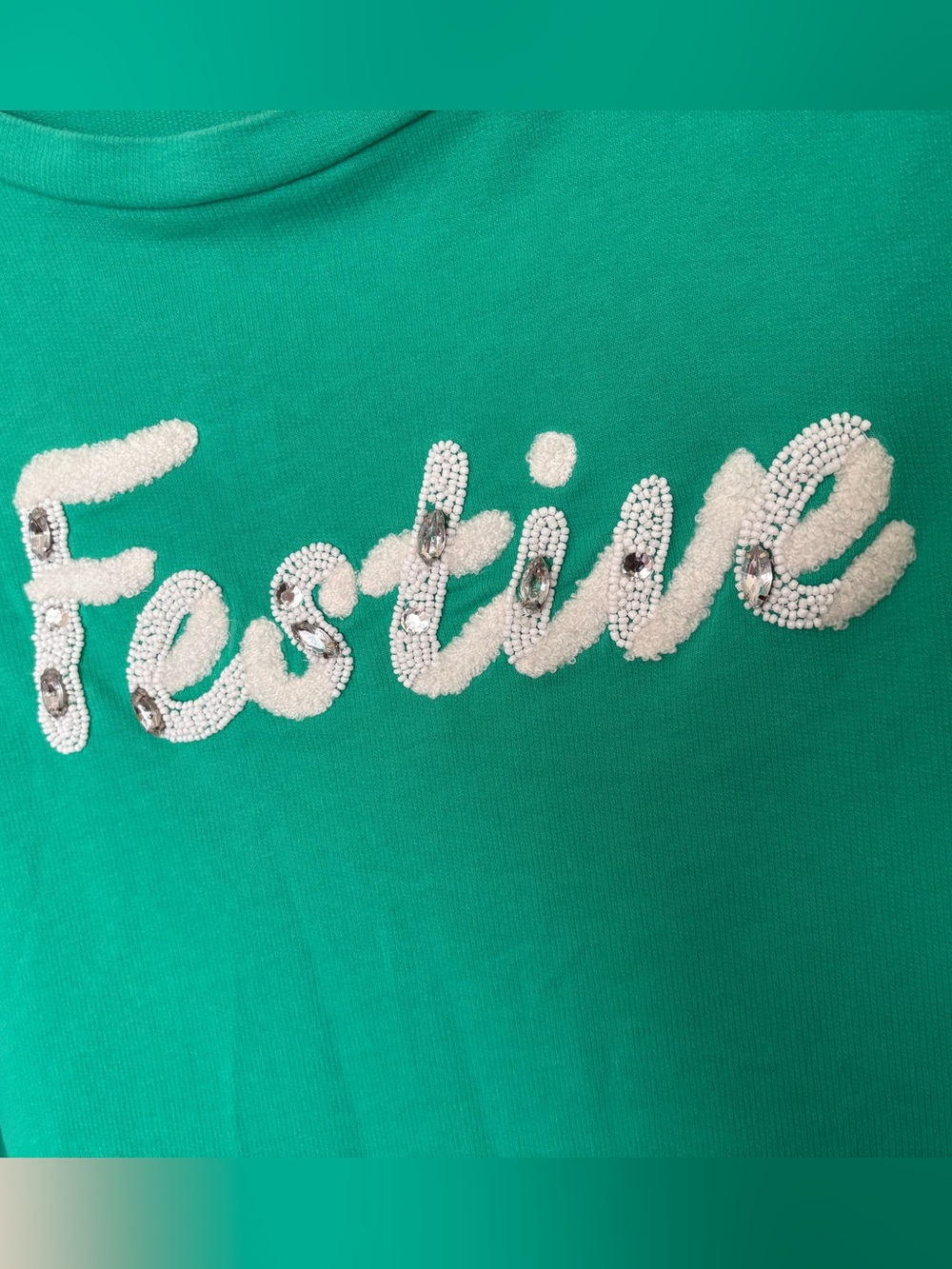 Lilly Pulitzer Rami Festive Green Sequined Beaded Cotton Sweatshirt - Picture 3 of 4